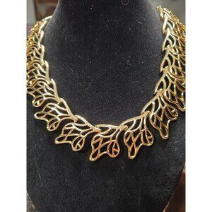 Vintage 1980s Signed Monet Goldtone Wavy Cut Out Link Necklace RARE